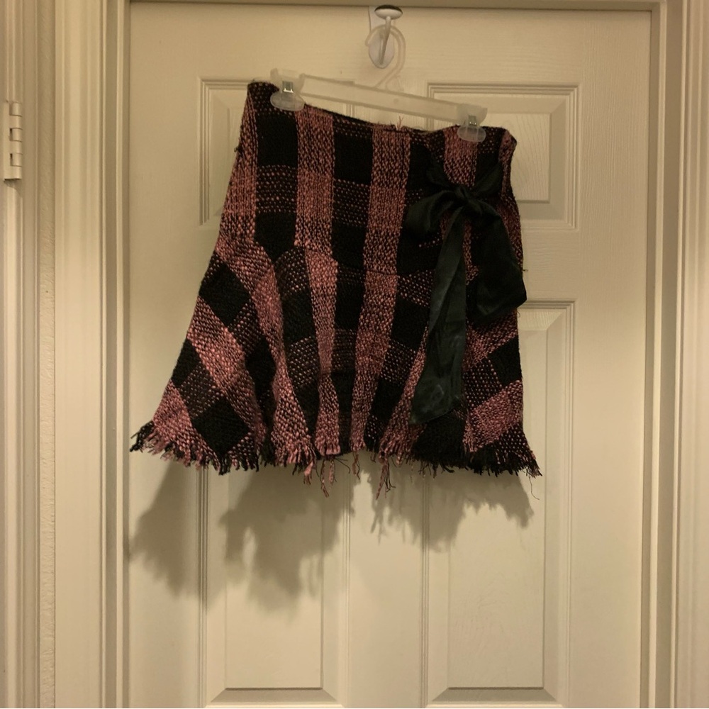 Angie Pink and Black Plaid Mini Skirt